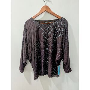 Alice + Olivia Ilan Long Sleeve Embellished Silk Blouse NWT